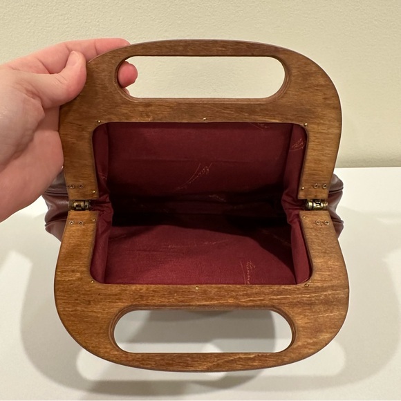 Etienne Aigner Vintage Leather Wooden Elegant Red Clutch Handbag - Picture 11 of 11